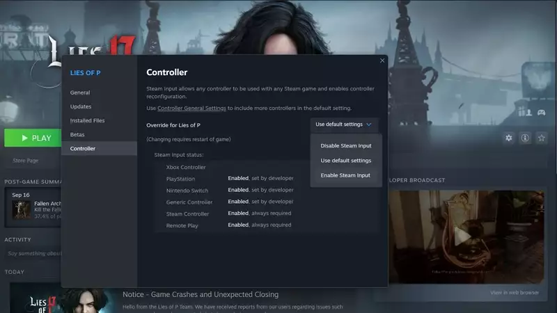 Lies Of P Controller Not Working How To Fix via steam