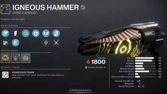 Destiny 2 Igneous Hammer God Roll and Best Perks