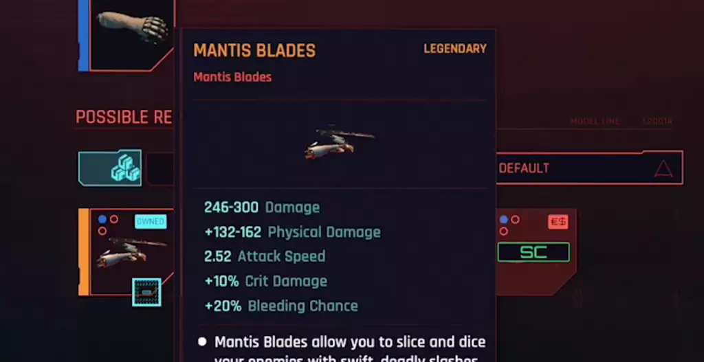 mantis blades stats