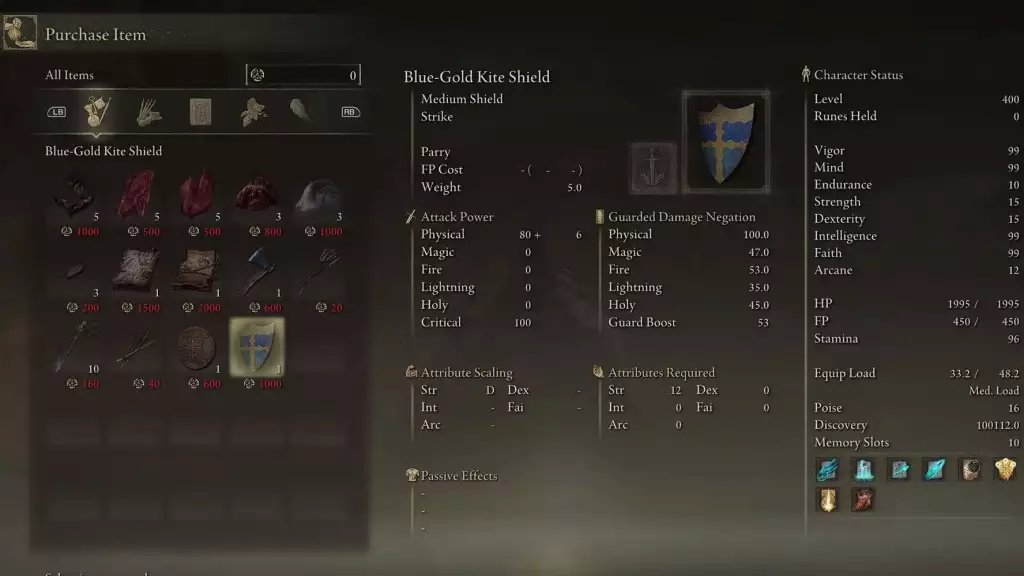 elden ring equipment guide best shields how to get how to find blue gold kite stats