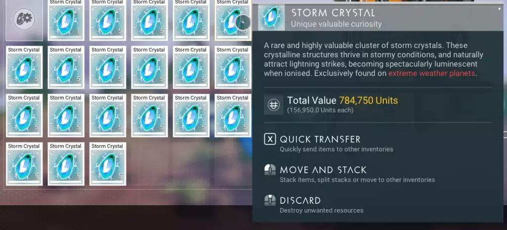 Storm Crystals are a rare and valuable resource in No Man's Sky that can be used to craft certain items and generate credits