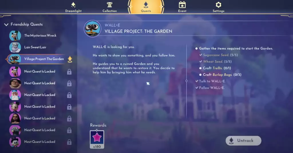 disney dreamlight valley wall-e village project the gaden quest guide 