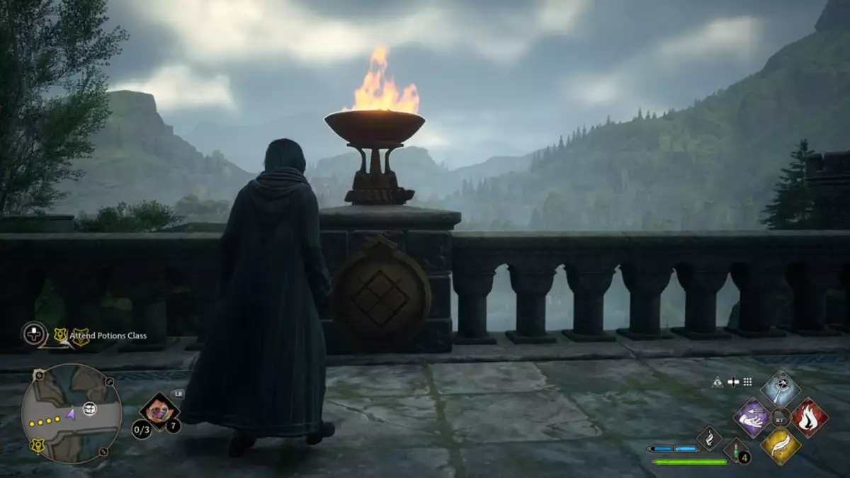 How do you solve the brazier puzzle on the bridge in Hogwarts Legacy?
