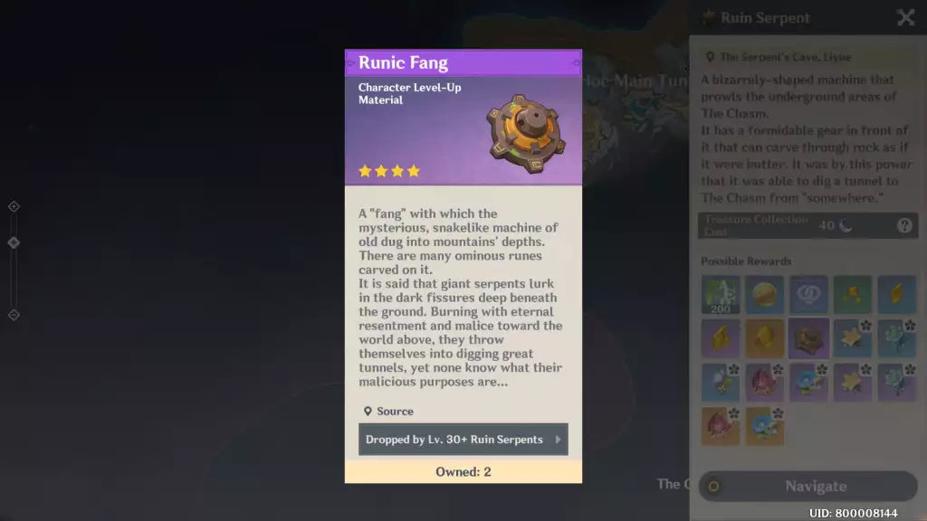 Defeat the Ruin Serpent normal boss to obtain Runic Fang. 