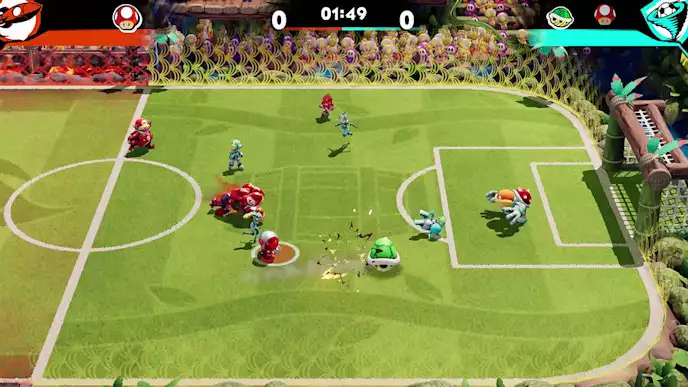 mario strikers battle league football pitch how to charged tackles shots