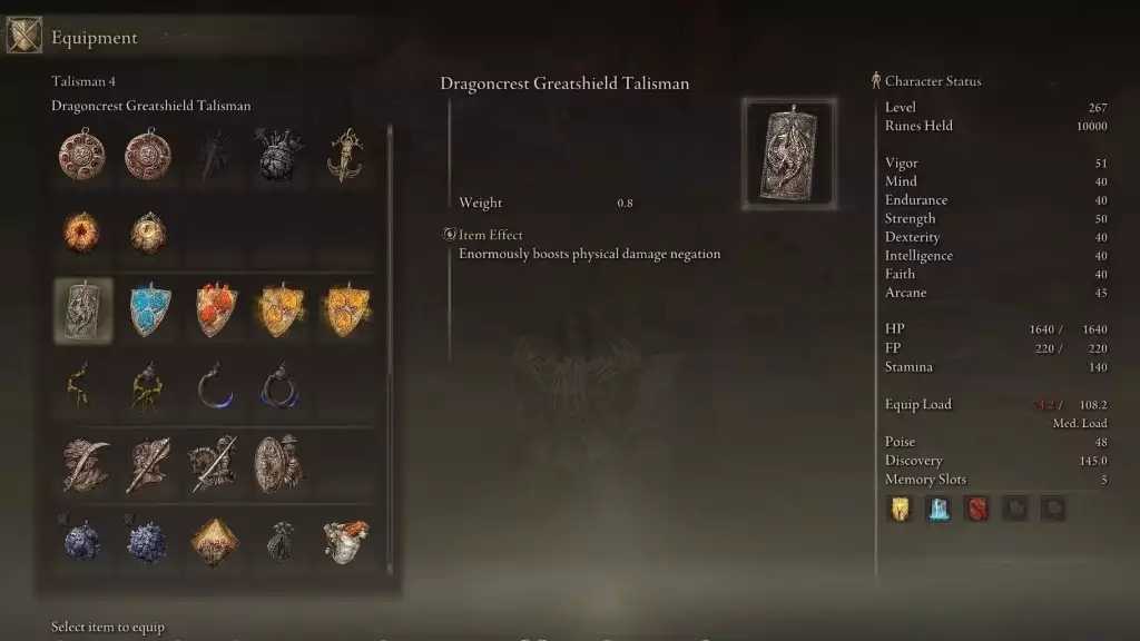 elden ring equipment guide best talismans how to get how to find dragoncreast greatshield stats