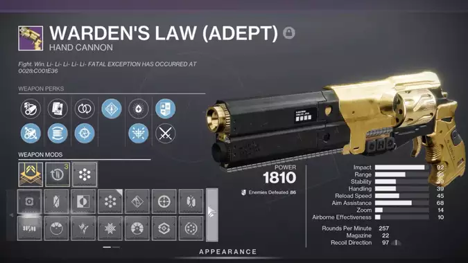 Destiny 2 Warden’s Law God Roll and Best Perks