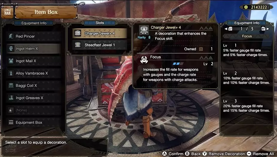 red pincer great sword build armor set decorations