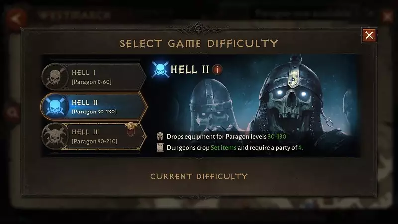 Diablo Immortal game difficulty settings requirements levels equipment monster combat rating