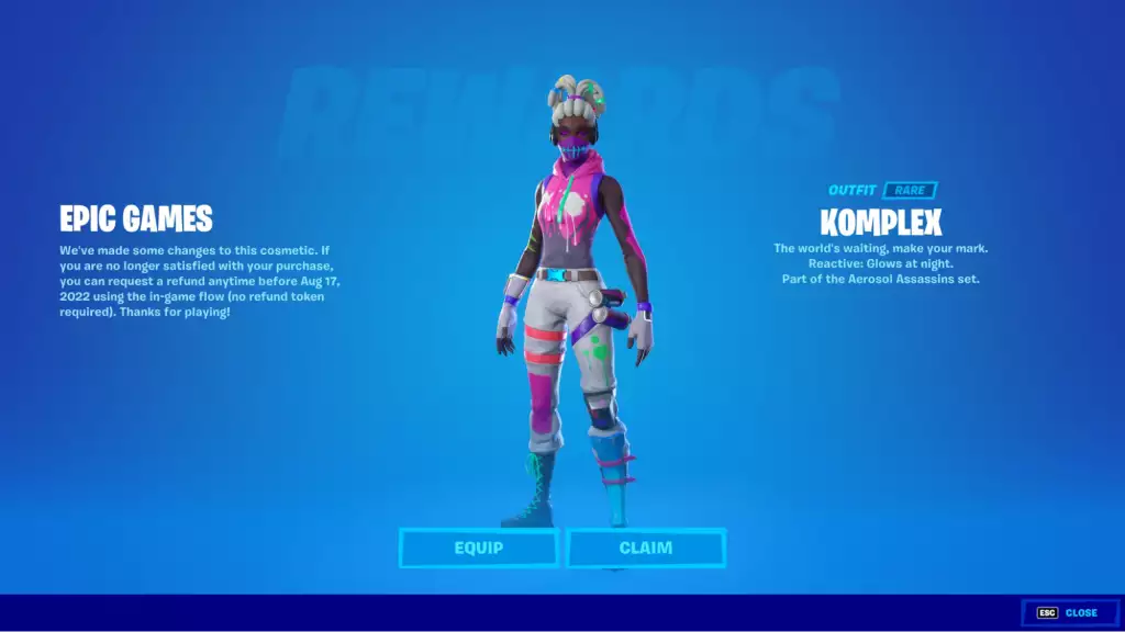 Fortnite players are getting a popup to claim Komplex outfit.