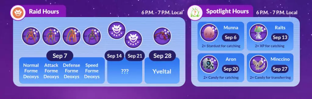 pokemon go season of light september content update schedule spotlight hour event featured pokemon