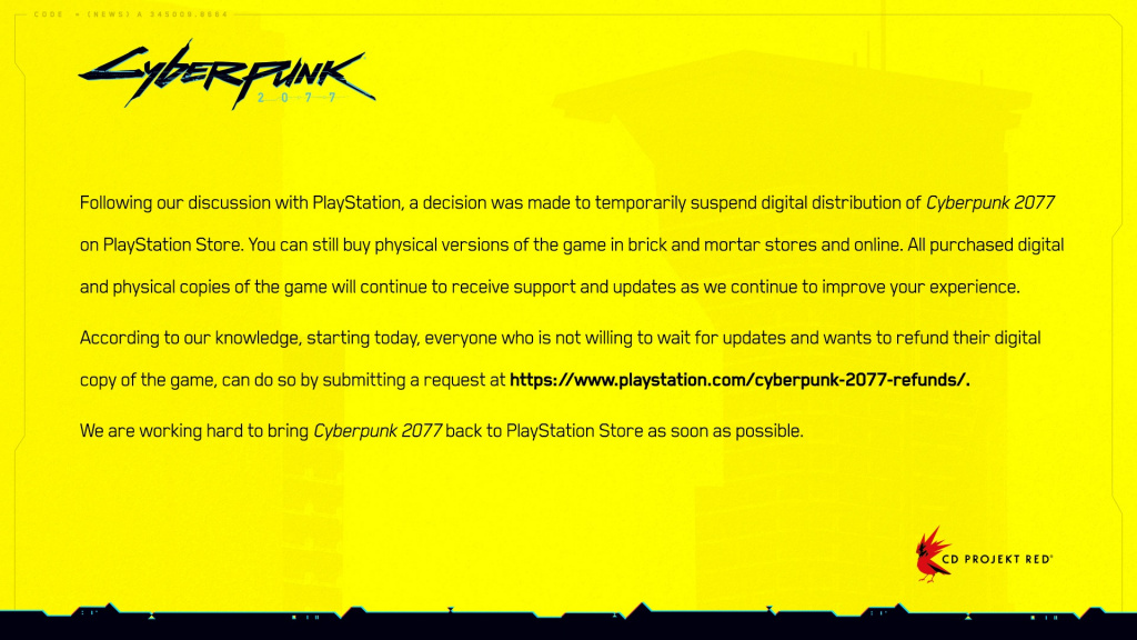 Cyberpunk 2077 playstation store CD Projekt Red update