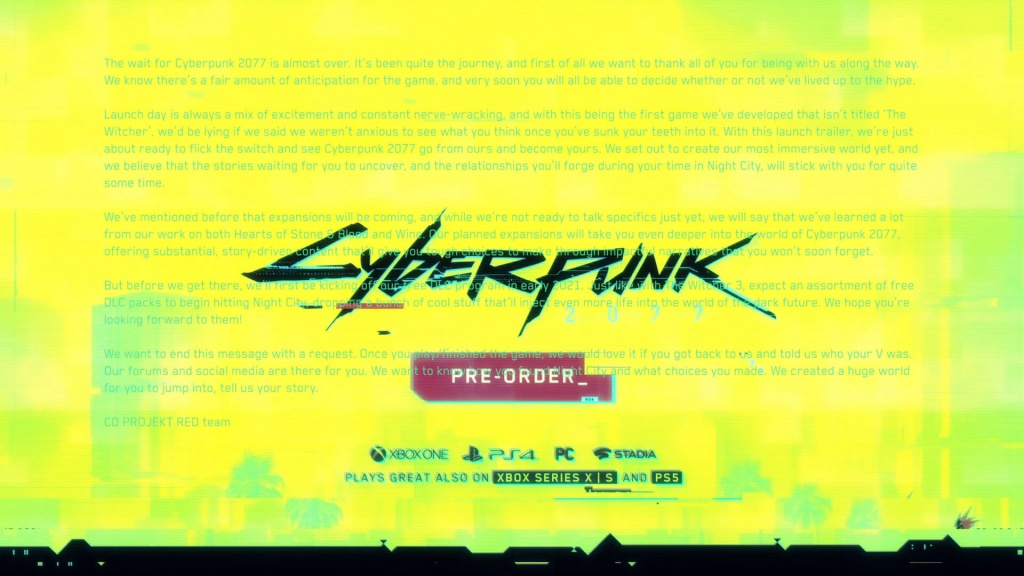 Cyberpunk 2077 secret message free dlc expansions