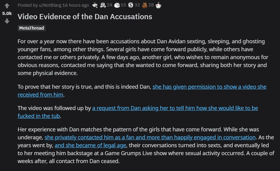 game grumps daniel avidan dan grooming accused allegations young girls fans