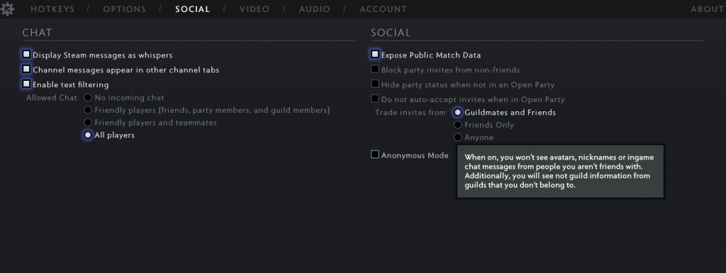 how to enable Dota 2 anonymous mode