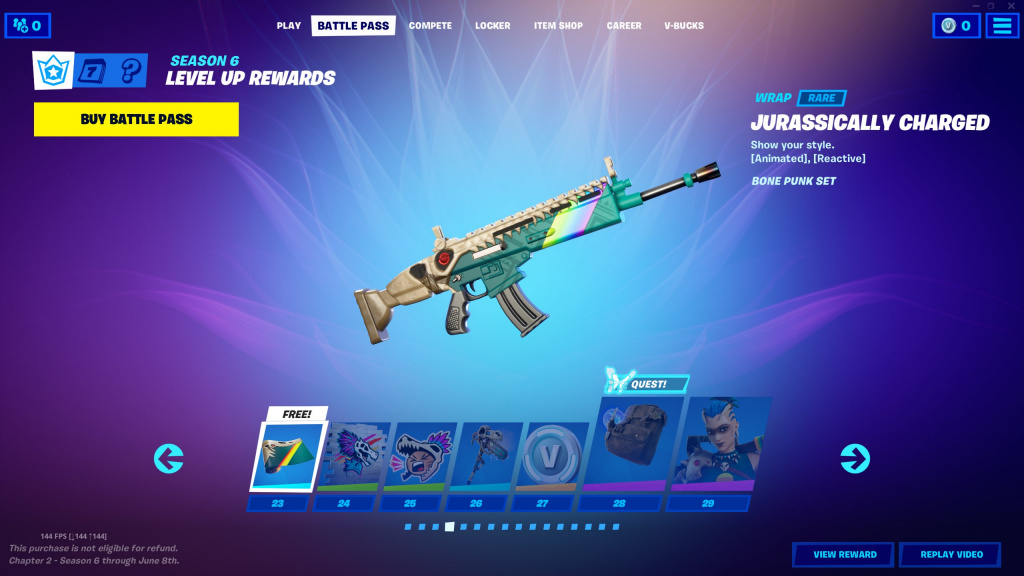 Fortnite Season 6 Battle Pass all tiers cosmetics skins price end date