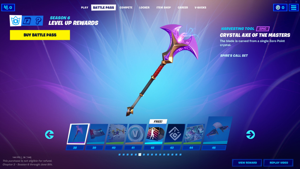 Fortnite Season 6 Battle Pass all tiers cosmetics skins price end date