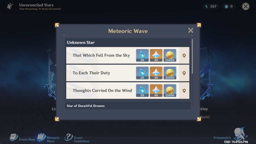 Genshin impact quest metorite rewards Meteoric Wave - the additional World Quests