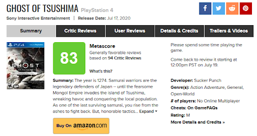 Ghost of tsushima metascore user review review bomb