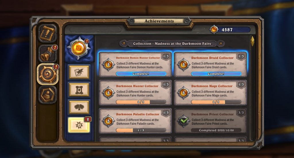Hearthstone 19.0 Patch Gameplay collection Achievements