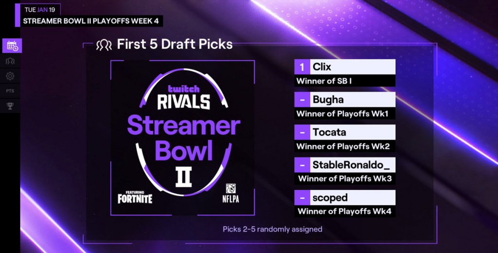 Twitch Rivals Streamer Bowl 2 draft teams