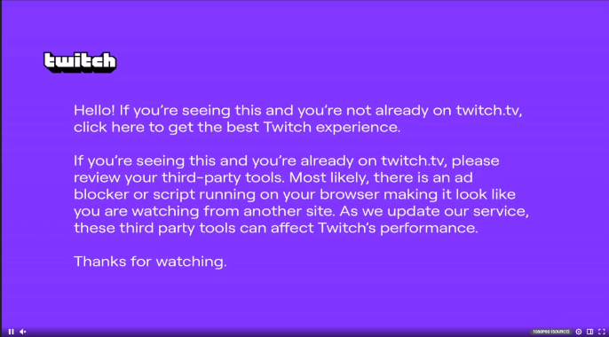 twitch ad blocker purple message