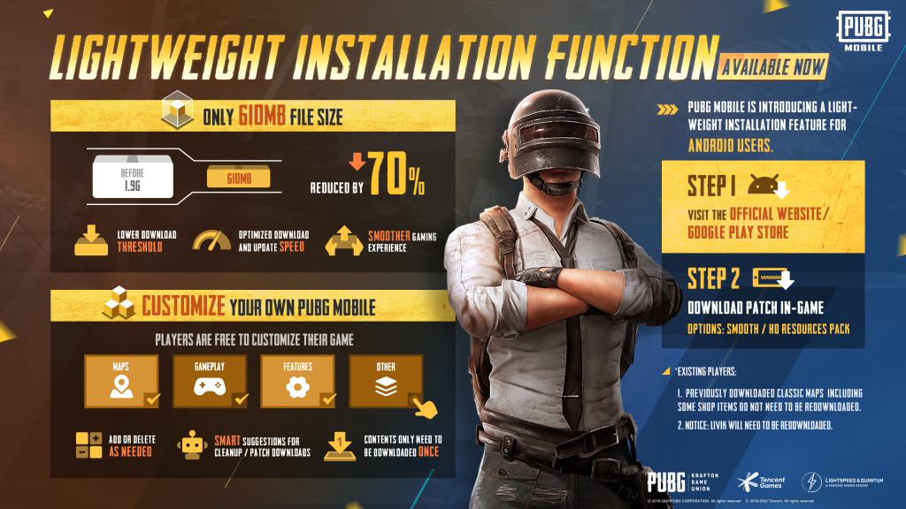 PUBG Mobile lightweight installation function reduce file size update
