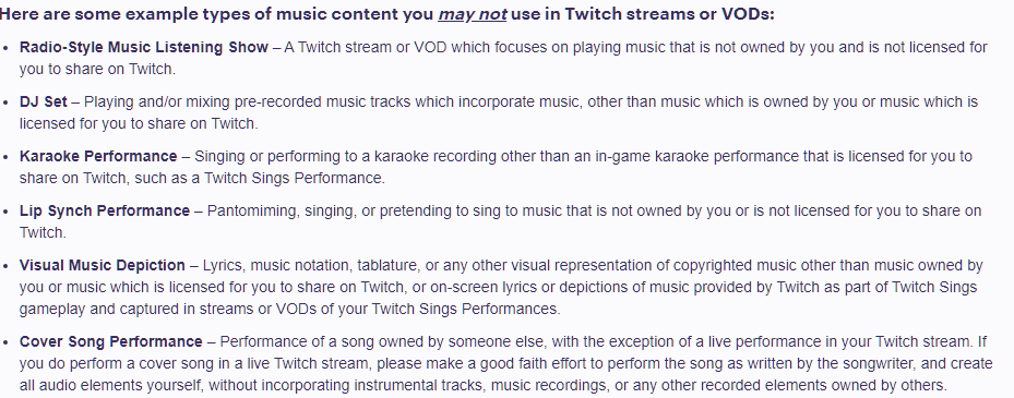Twitch terms of service music