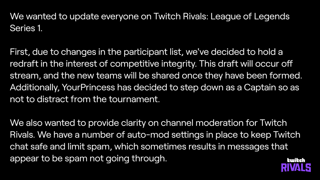 Twitch rivals yourprincess league of legends CLG Tuesday