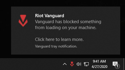 Riot Vanguard Vanguard has blocked something from loading on your machine