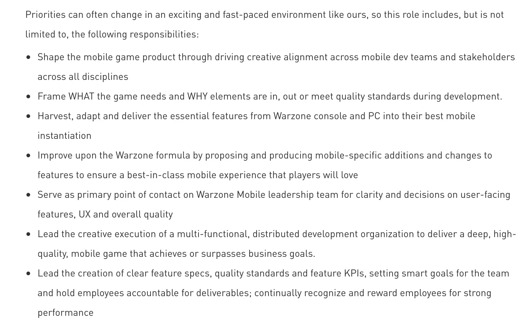 Warzone mobile job listing activision