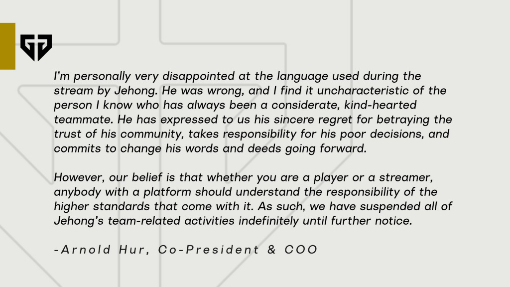 gen g jehong statement