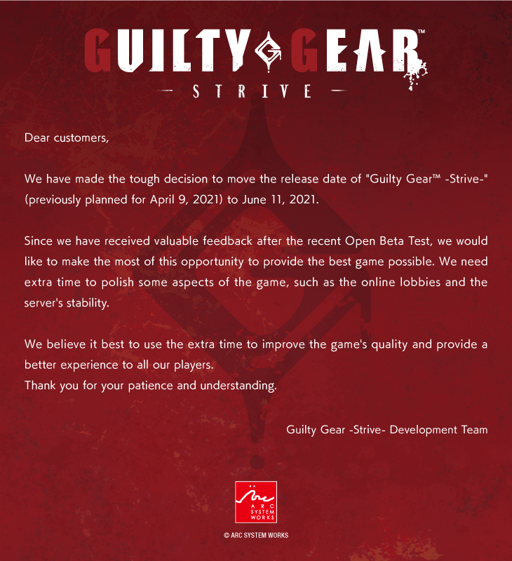 guilty gear strive delayed