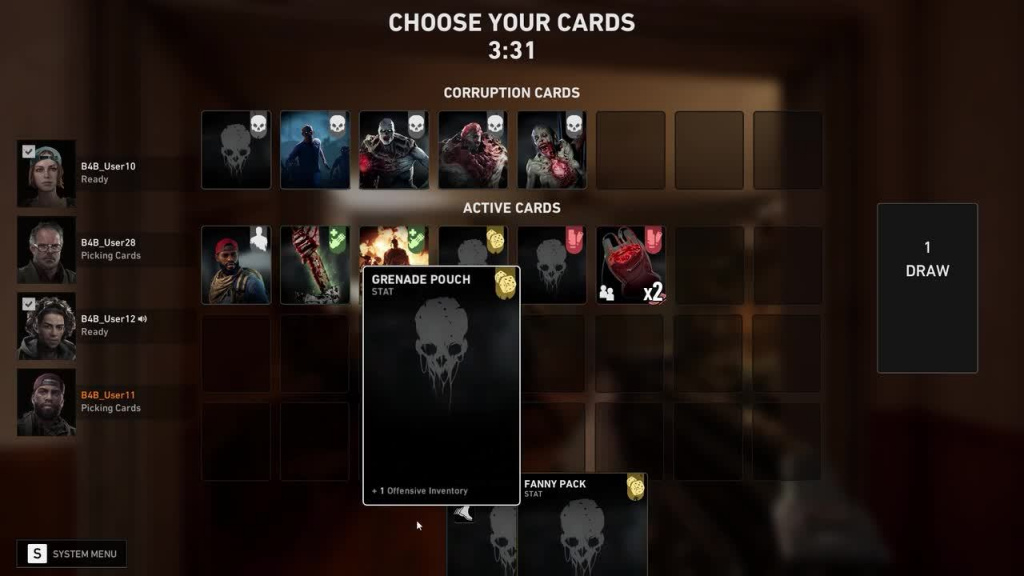 back 4 blood card system corruption active cards game director