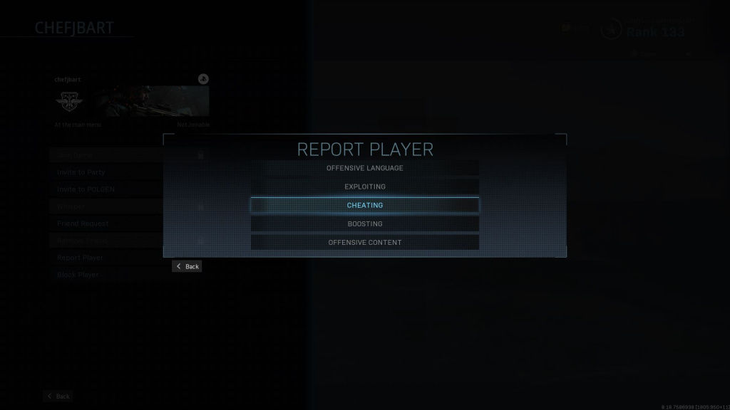 COD Warzone Pacific Report Player Menu