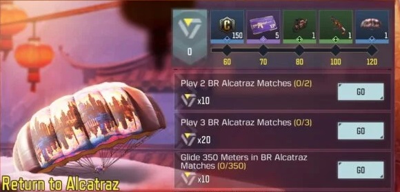 COD Mobile Return to Alcatraz event mission list rewards complete points