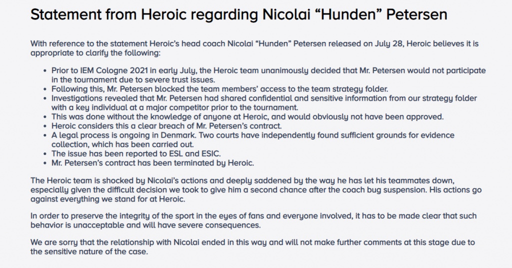 HUNDEN banned esic CS:GO coach heroic