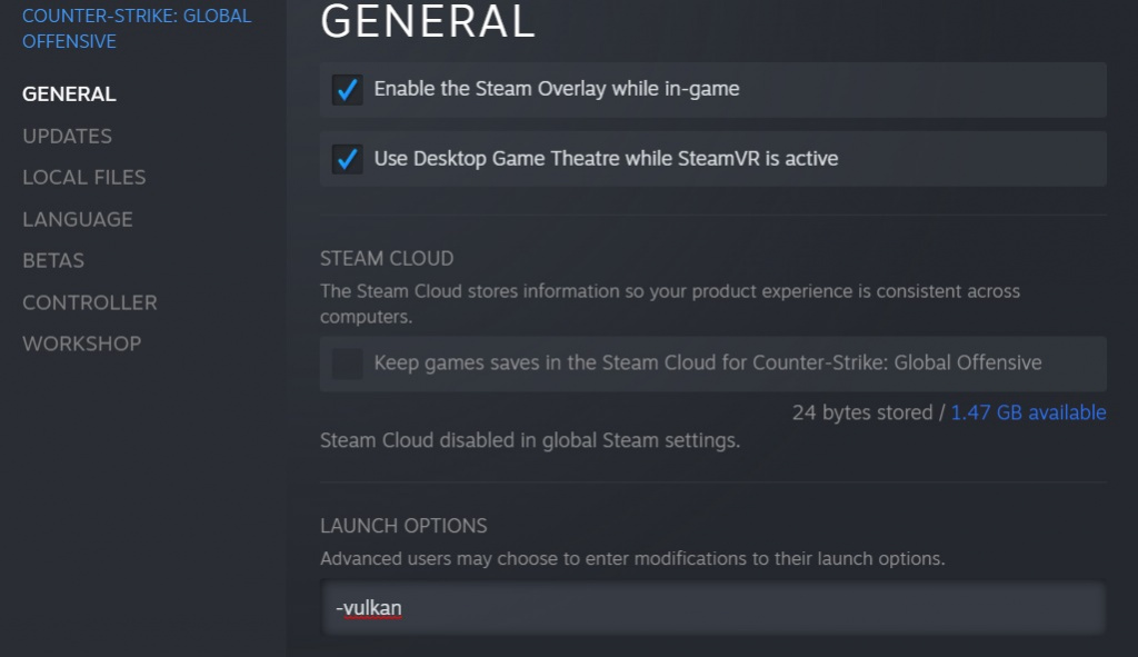 CS:GO vulkan support api how to enable launch command linux valve latest update new