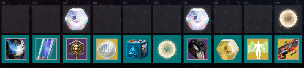 Season of the Risen season pass tiers 91-100. (Picture: Bungie)