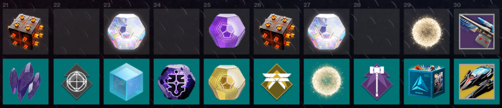 Season of the Risen season pass tiers 21-30. (Picture: Bungie)