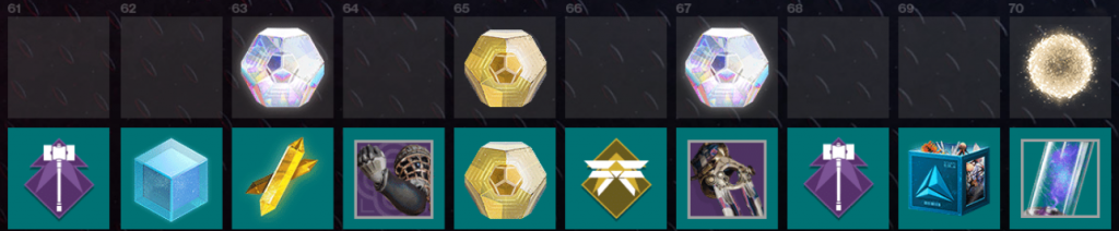 Season of the Risen season pass tiers 61-70. (Picture: Bungie)