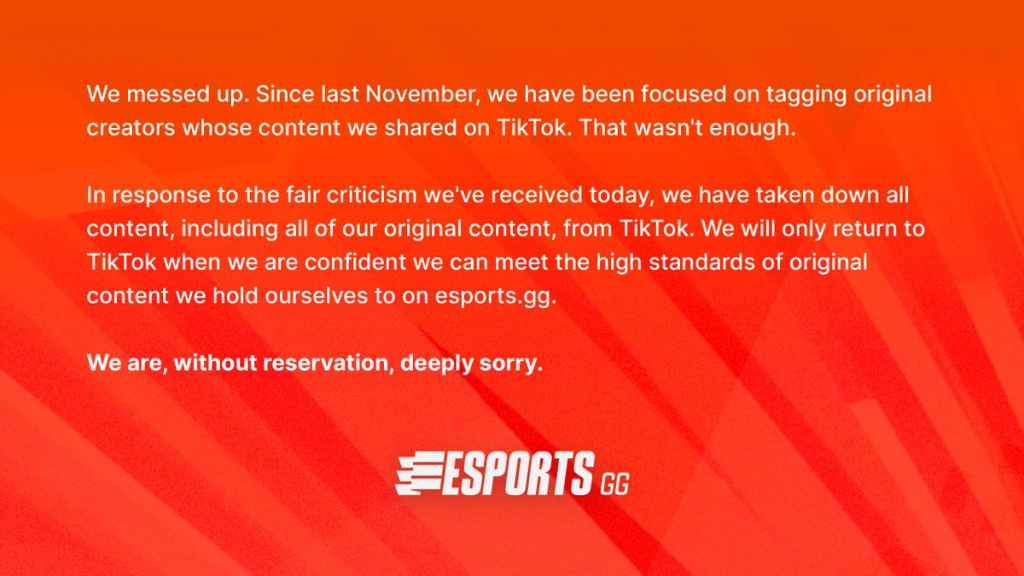esports gg apology