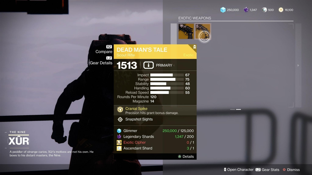 xur exotic weapons destiny 2