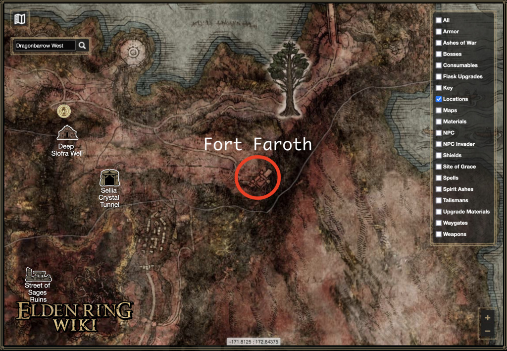 Elden Ring Fort Faroth map location
