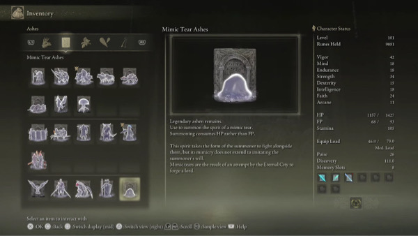 elden ring guide mimic tear spirit ashes summon inventory