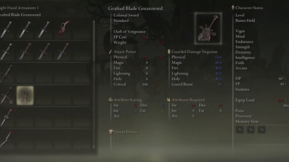 elden ring guide sword of morne inventory weapon grafted blade greatsword