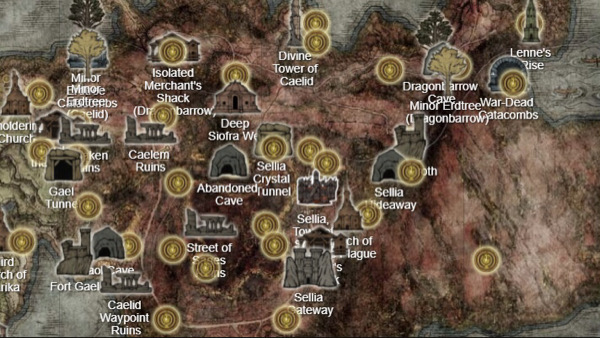 elden ring site of grace locations map caelid