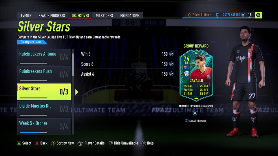 FIFA 22 Joshua Cavallo Silver Stars Objectives