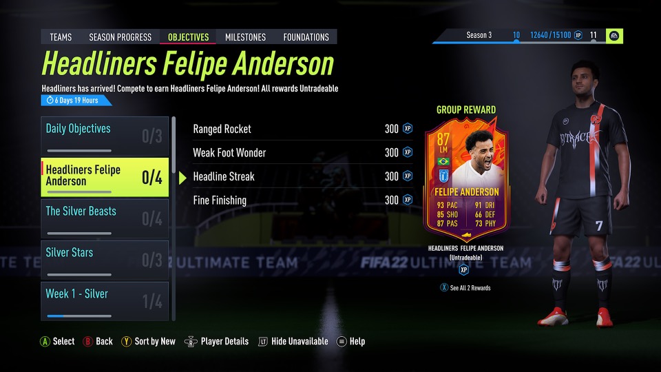 FIFA 22 Felipe Anderson Headliners Objectives challenges list