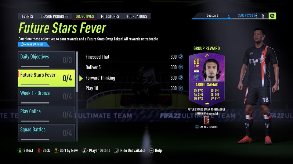FIFA 22 Future Stars Abdul Samad Objectives challenges
